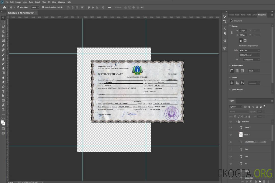 Modèle PSD de certificat de naissance de l'état civil du Chili template Modèle PSD de certificat de naissance de l'état civil du Chili template